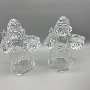 Vintage Imperial 24% lead crystal Santa Clause candlesticks